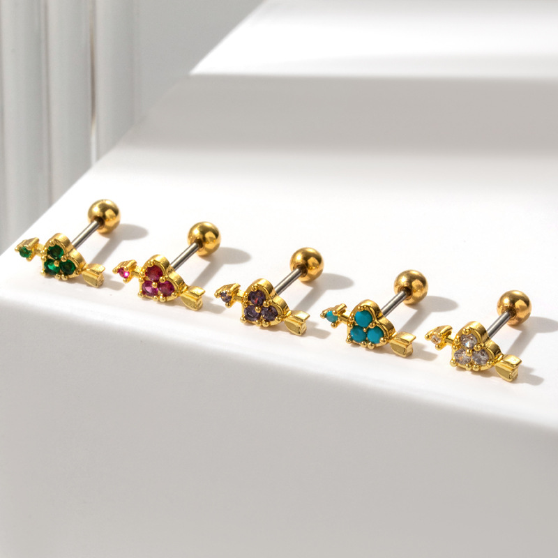 1 stuk Simple Series Simple Arrow Titanium Staal  Goud kleur Verguld Materiaal Zirkoon Dames Oorstekers 